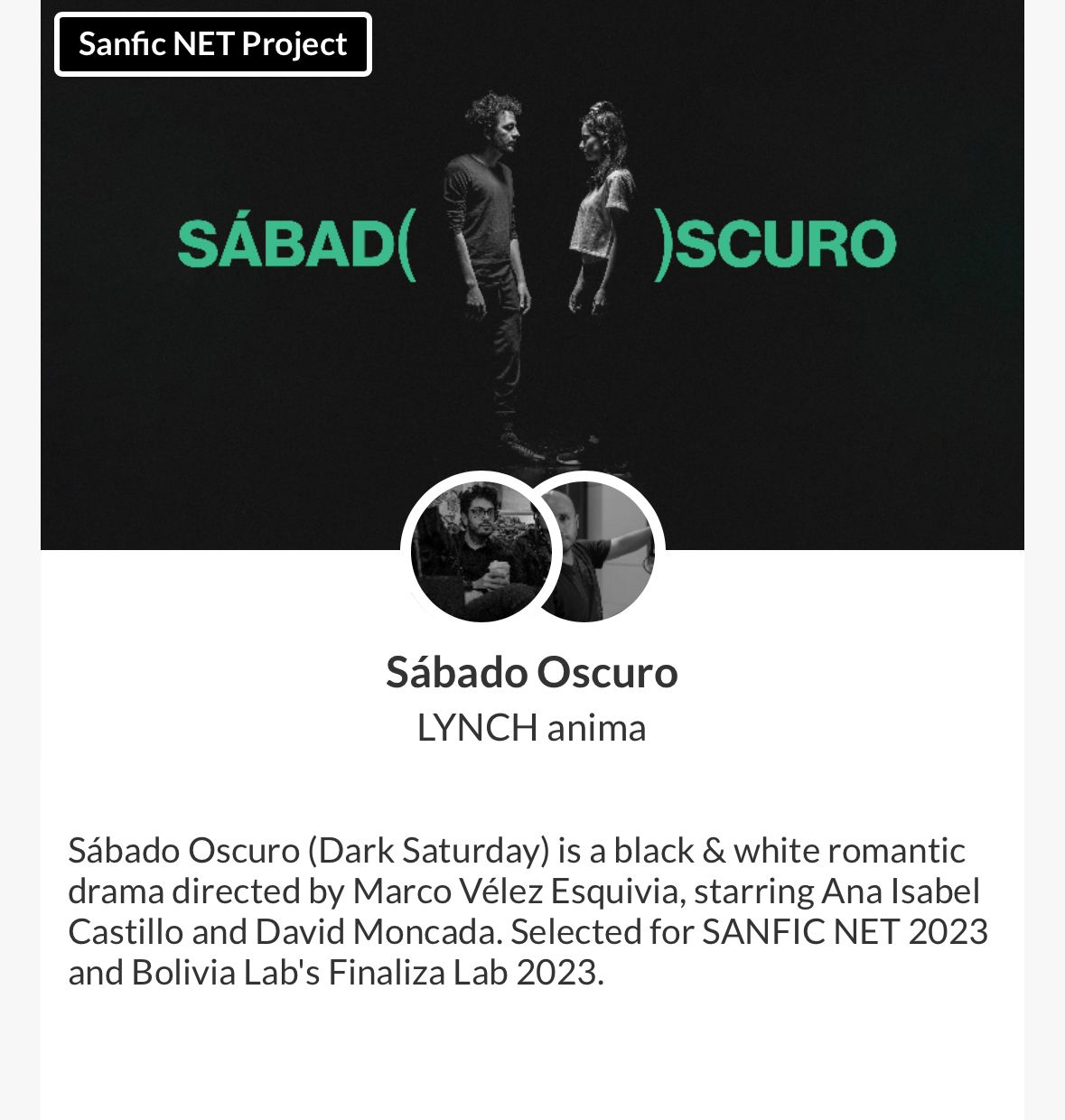 Sábado Oscuro seleccionado para el SANFIC NET